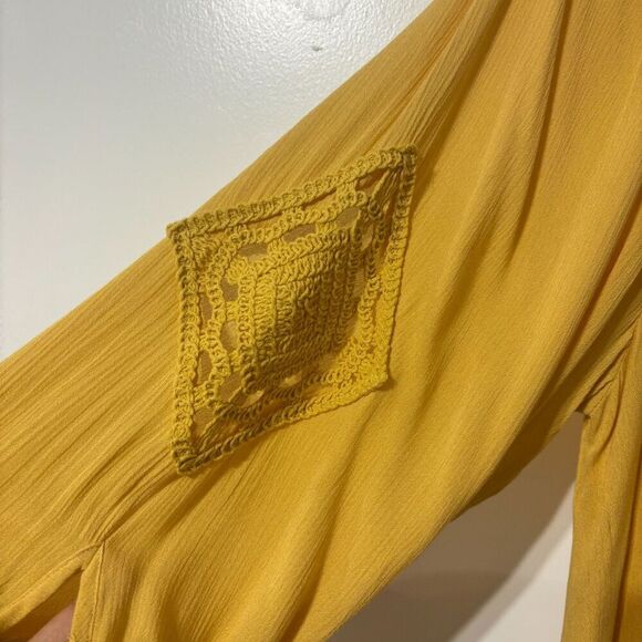 NEW Cato Off The Shoulder Blouse Top Yellow XL Trim Embroidered Boho Crochet - Picture 3 of 8
